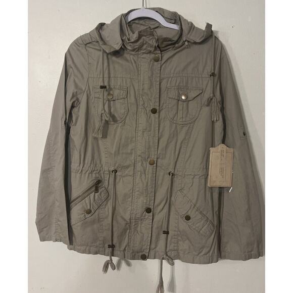 New YMI Zip Off Hood Windbreaker M Jacket Pockets Lined Khaki Tan NWT‎ Women - Picture 10 of 10